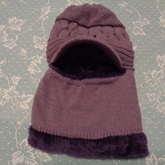 PLUSH PURPLE KNIT PARTIAL FACE WARM HAT main image 8
